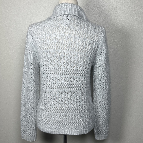 Joie Open Knit Pointelle Cardigan Sweater SM Button Up Shawl Collar Scandi Femme - Picture 10 of 15